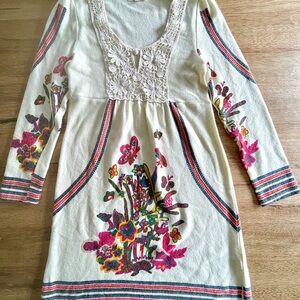 Aryeh Cream and Floral Print Long Sleeve Boho Dress